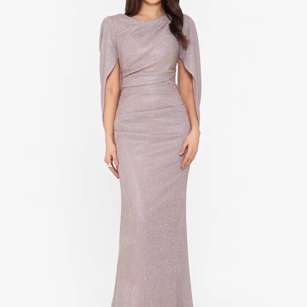 Betsy & Adam Cape Sleeve Trumpet Gown